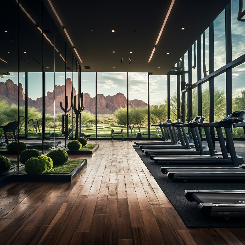 4. Modern gym with nature views and floor to ceiling windows