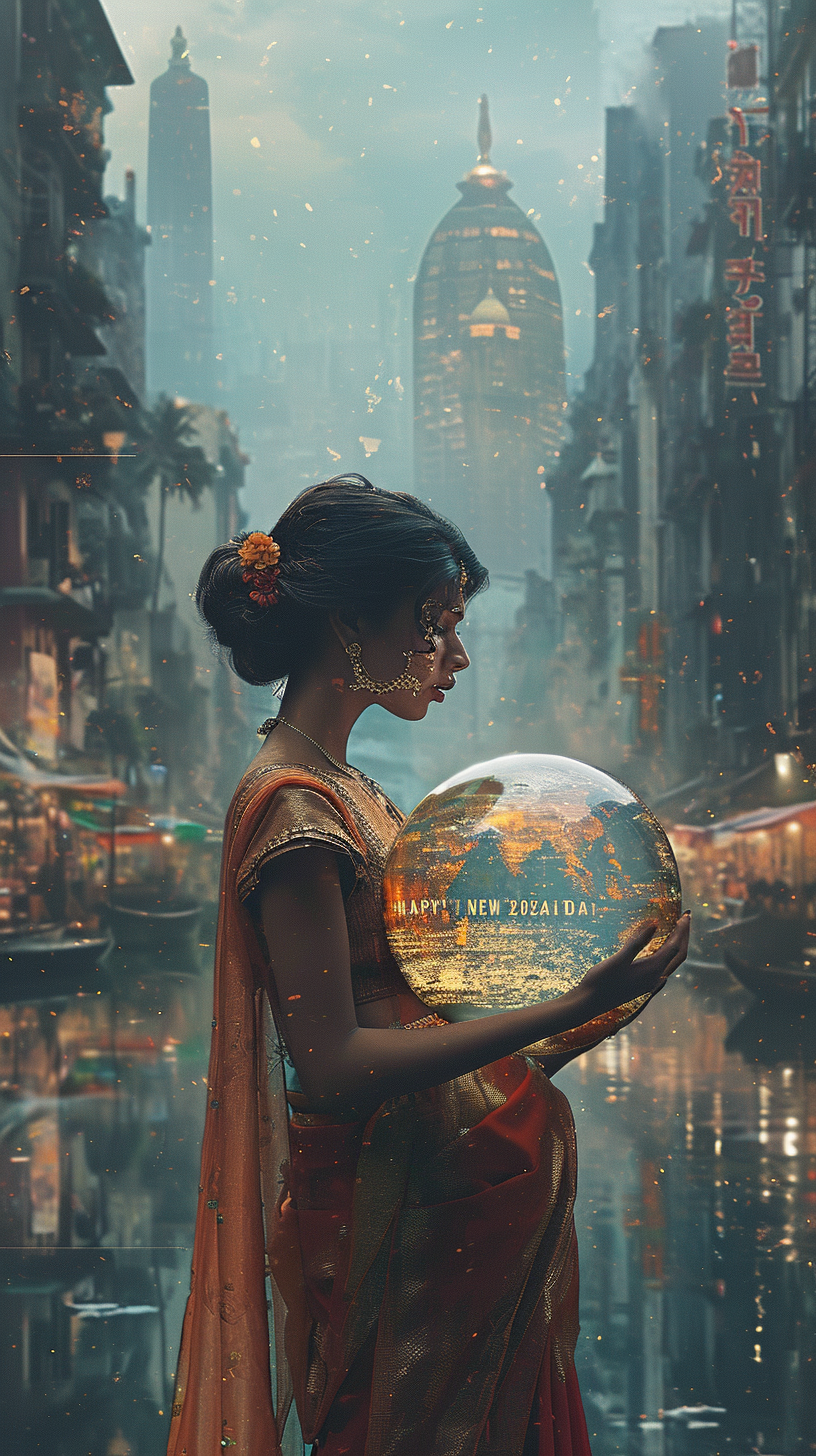 4. Image of a woman holding a globe