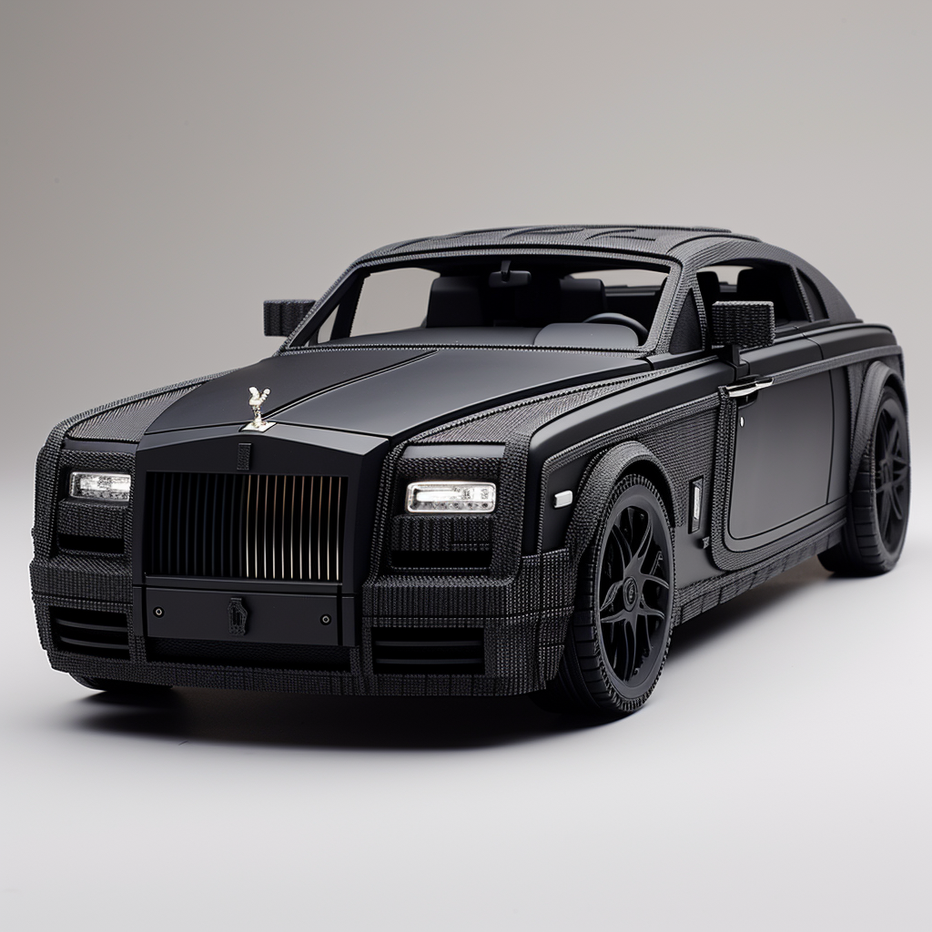 4. LEGO model of matte black Rolls Royce with lucky license plate