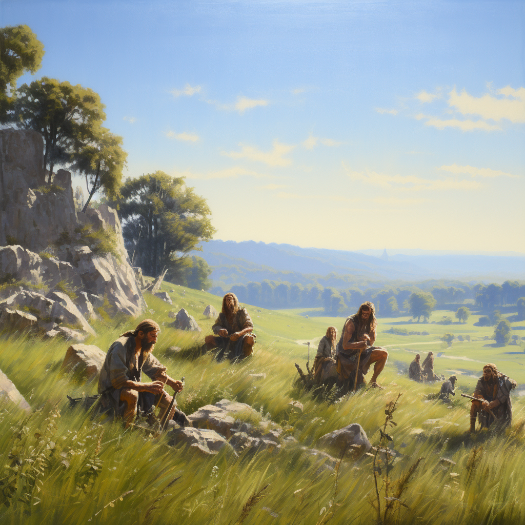 4. Neanderthal people enjoying the daylight in the field