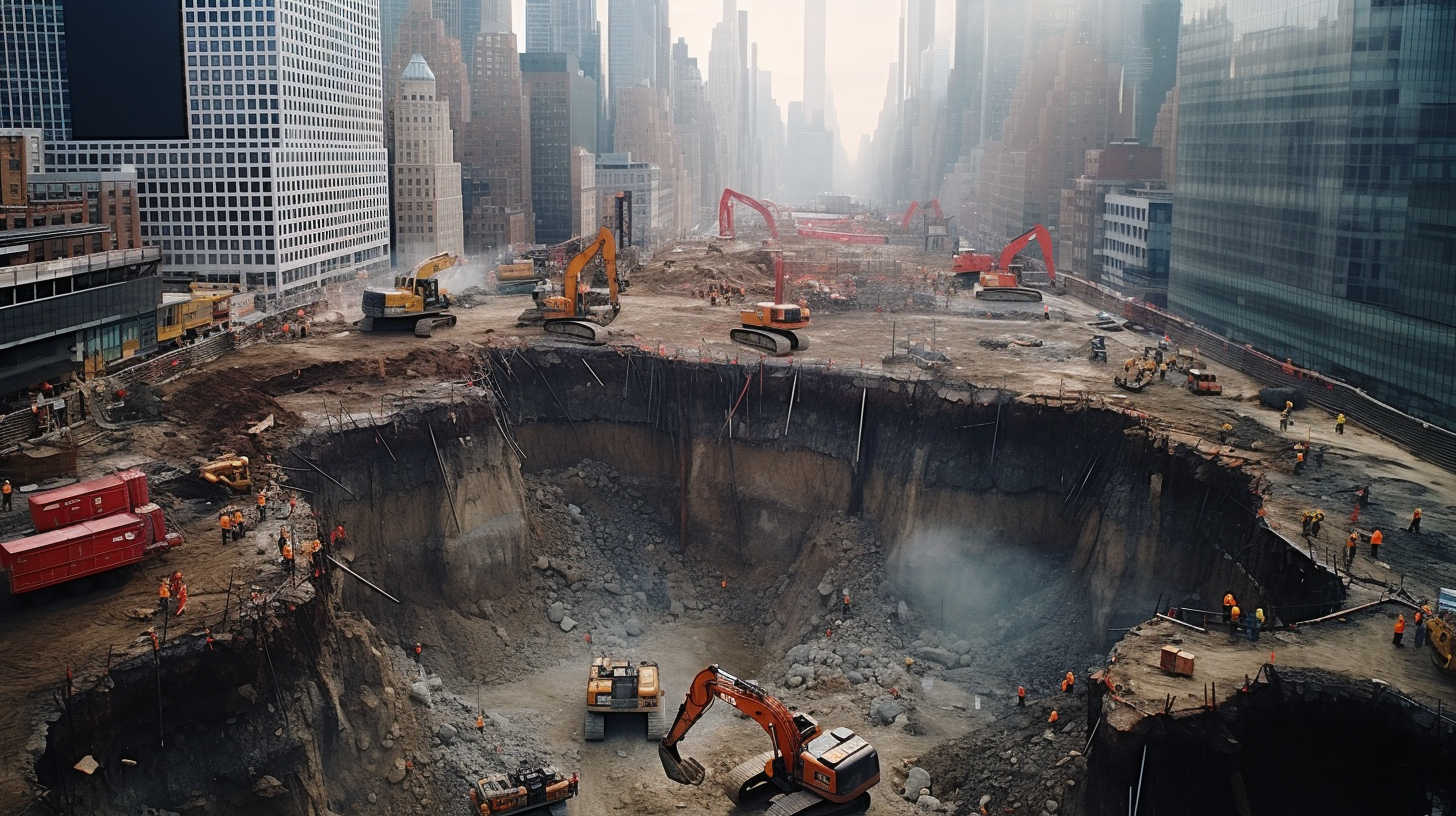 4. Detailed image depicting the NYC skyscraper's deep foundations.