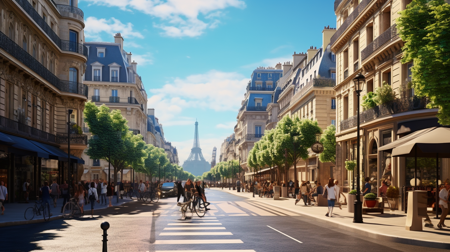 4. Hyper-realistic image of people on a Paris city street