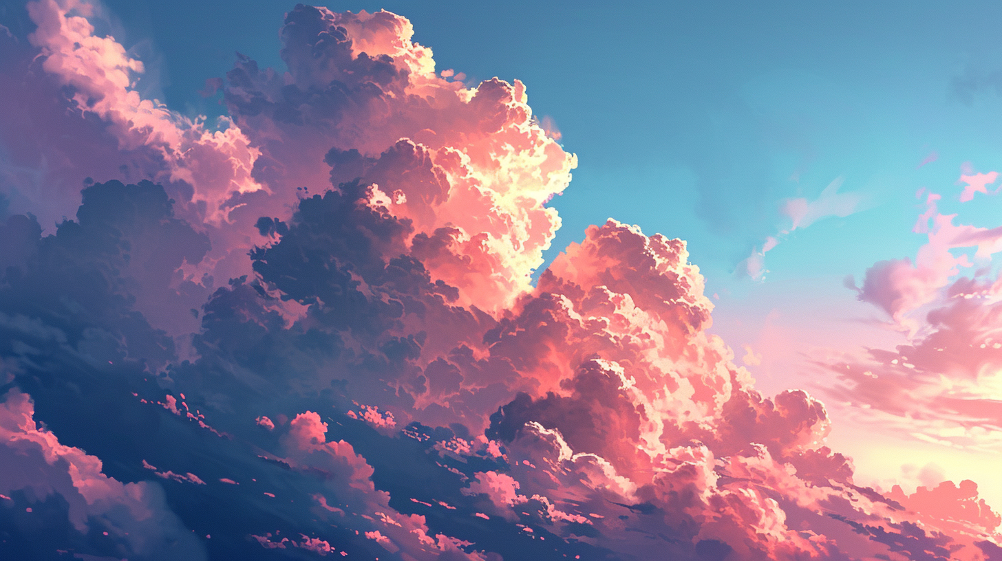 4. Stunning pink clouds digital art with film grain effect