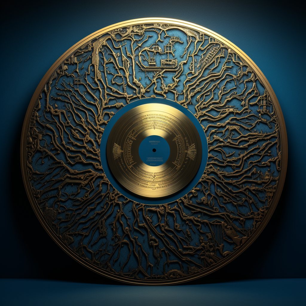 4. Image of a royal blue vinyl record with gold grooves