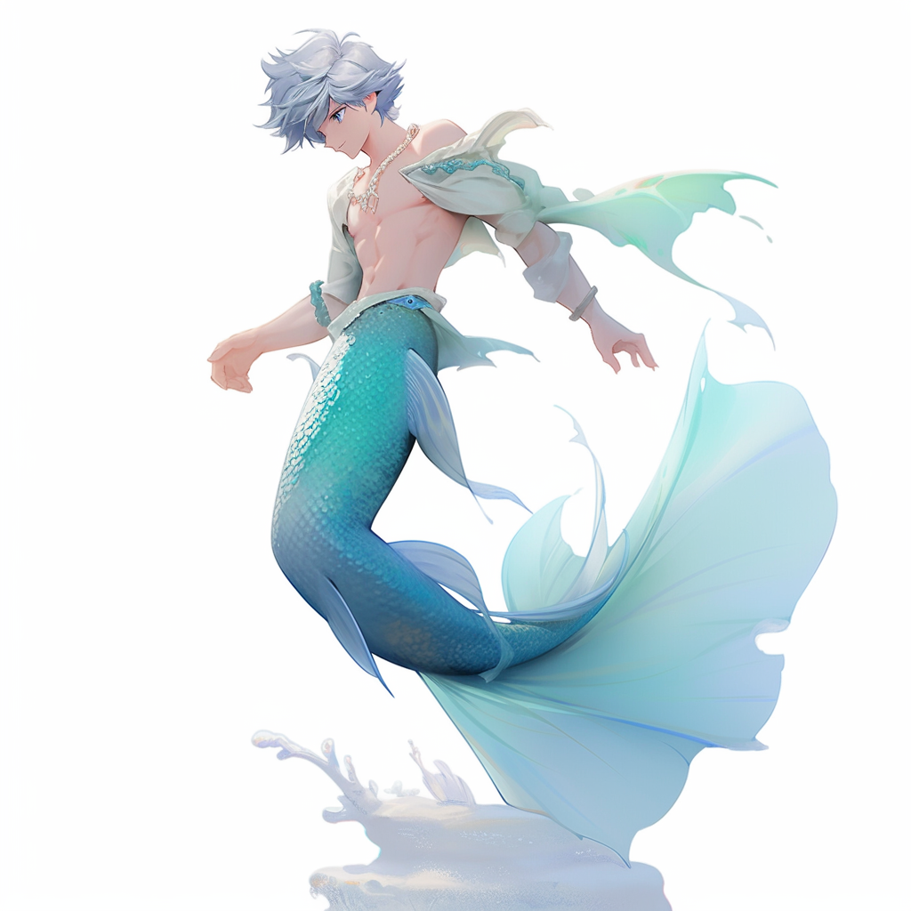 4. Mermaid prince with beautiful silver hair