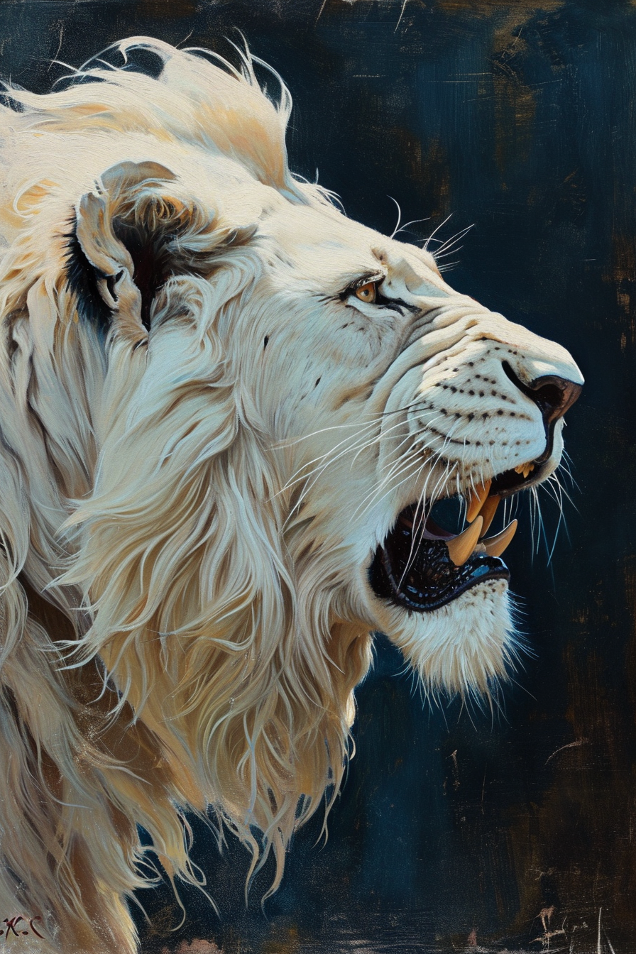 4. Majestic white lion snarling in profile