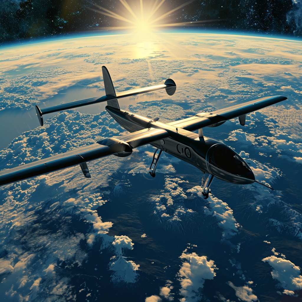 4. Image of a solar powared plane drone in outer space