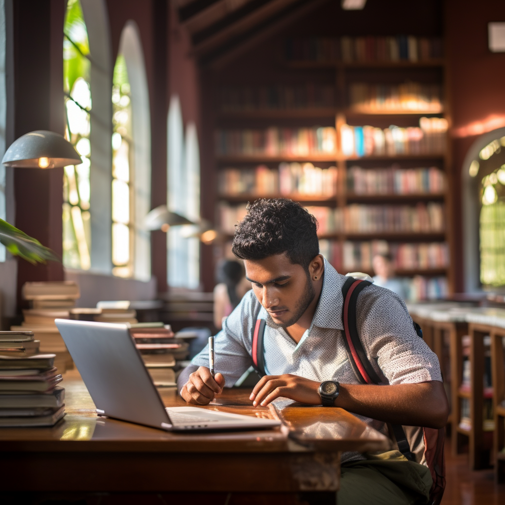 4. Studious student in well-lit library