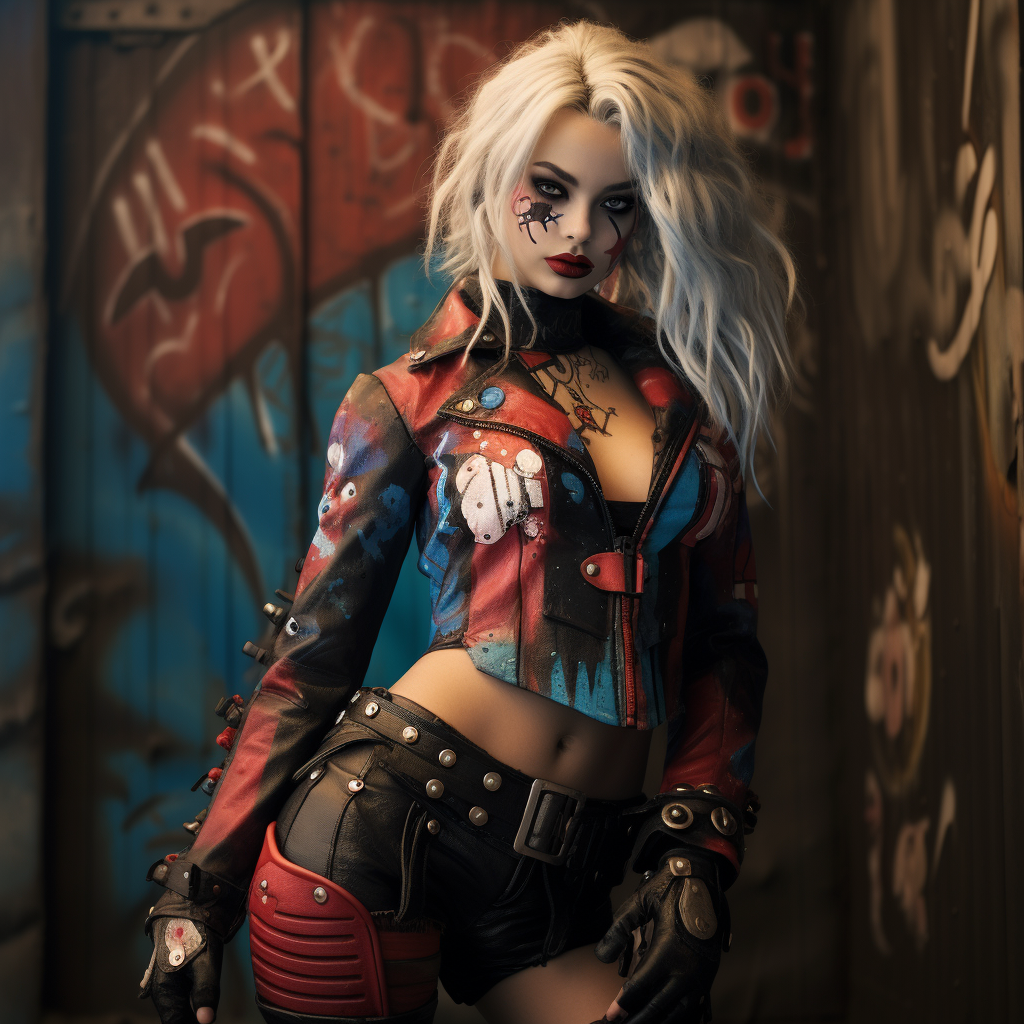 4.  Steampunk Harley Quinn - Graffiti covered concrete wall background