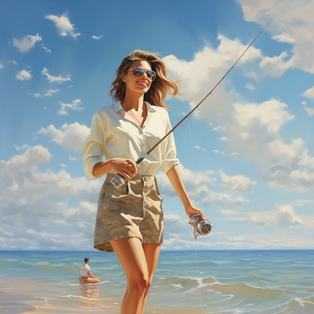 4. Image of a woman fishing on a sunny beach