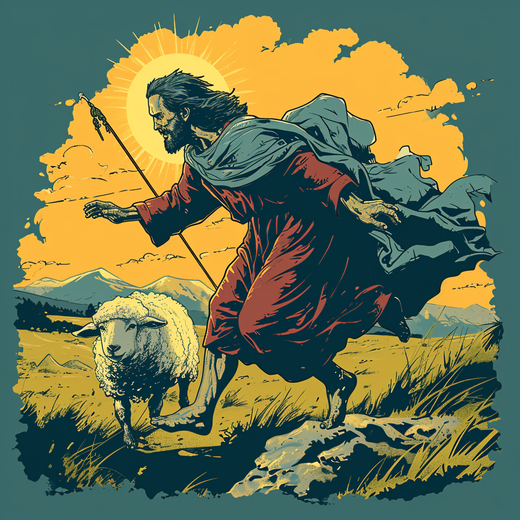 4. Unique t-shirt design featuring Jesus chasing a sheep