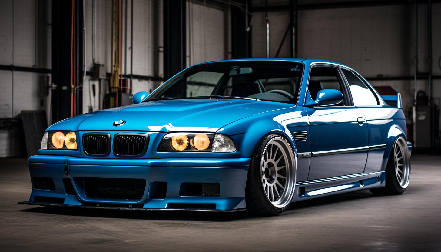 4. Stunning blue BMW E36 M3 on white background