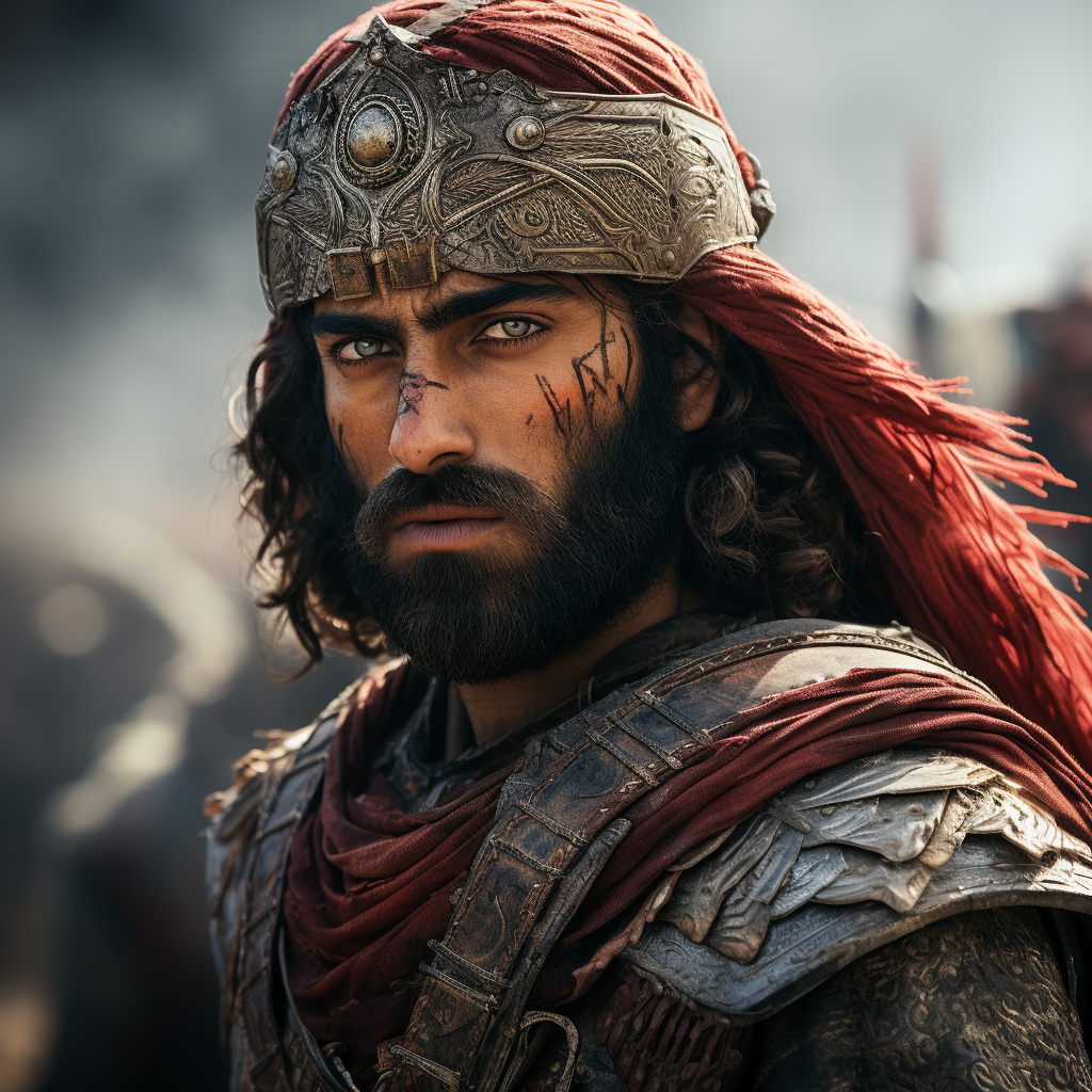 4. Close-up image of a Turkish warrior in a cinematic style