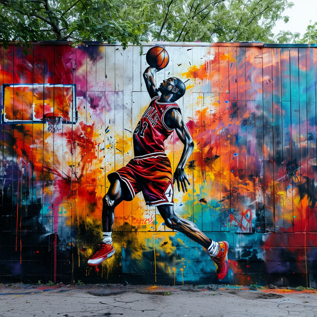 4.  Nostalgic mural of Michael Jordan in urban setting