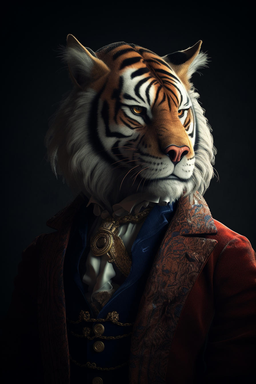 4. Dark and elegant vampire tiger in Victorian clothes