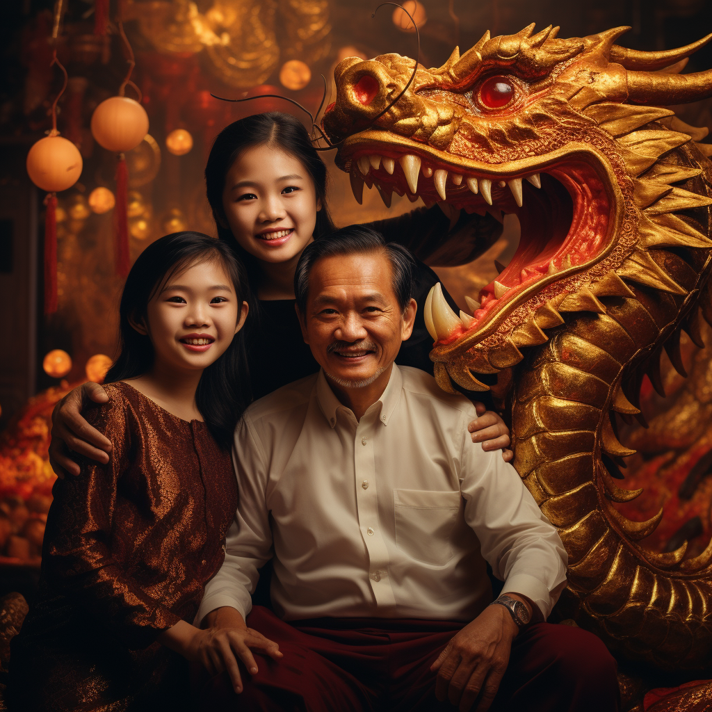 4. Vietnamese family celebrating new year with dragon dance