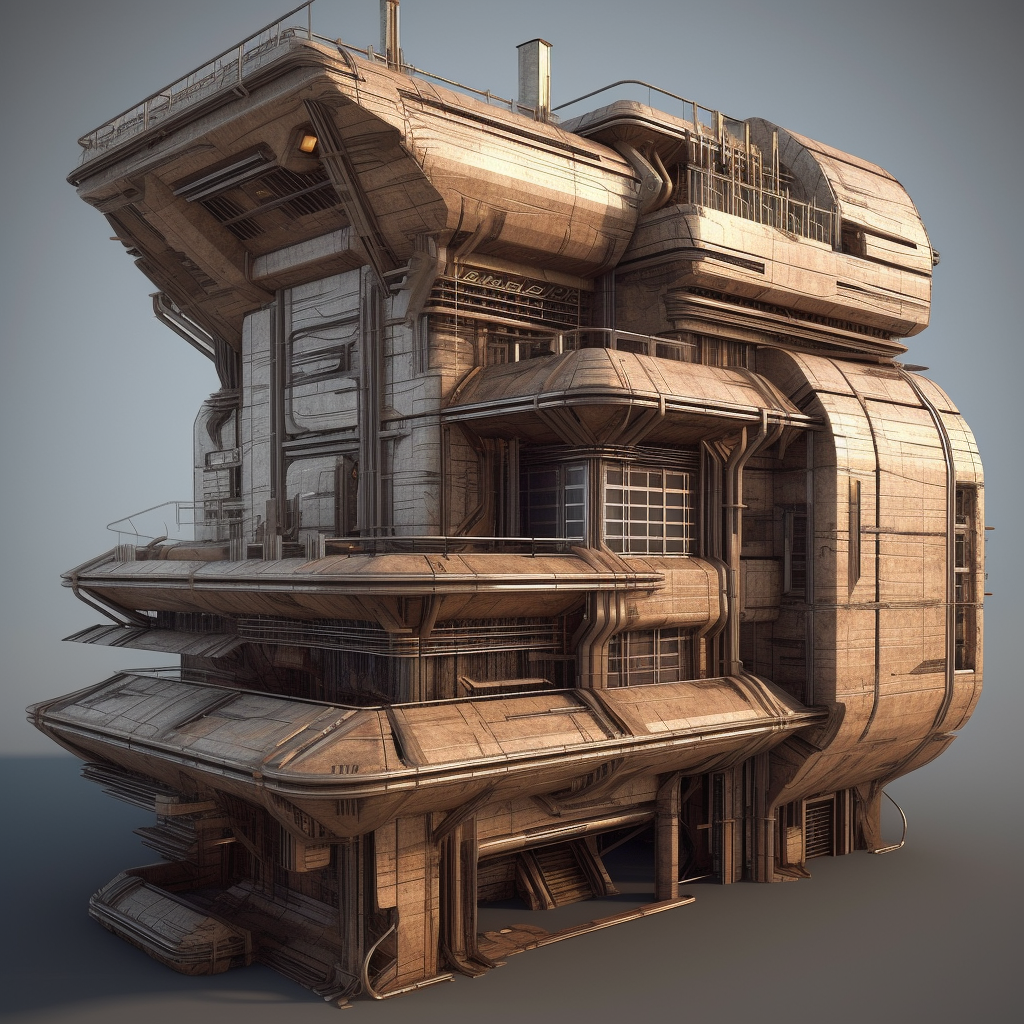 4. Wooden building in futuristic sci-fi concept