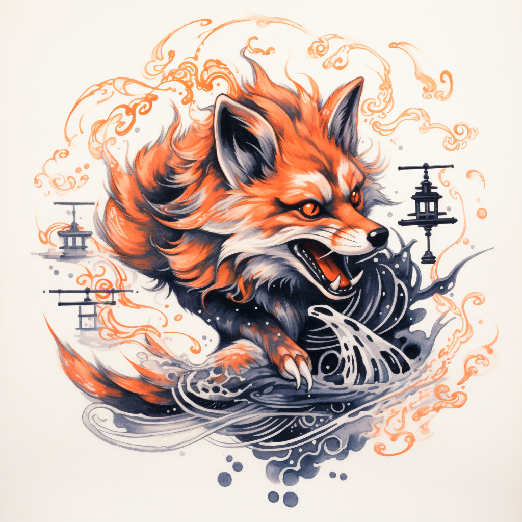 4. Tattoo of a yokai fox jumping