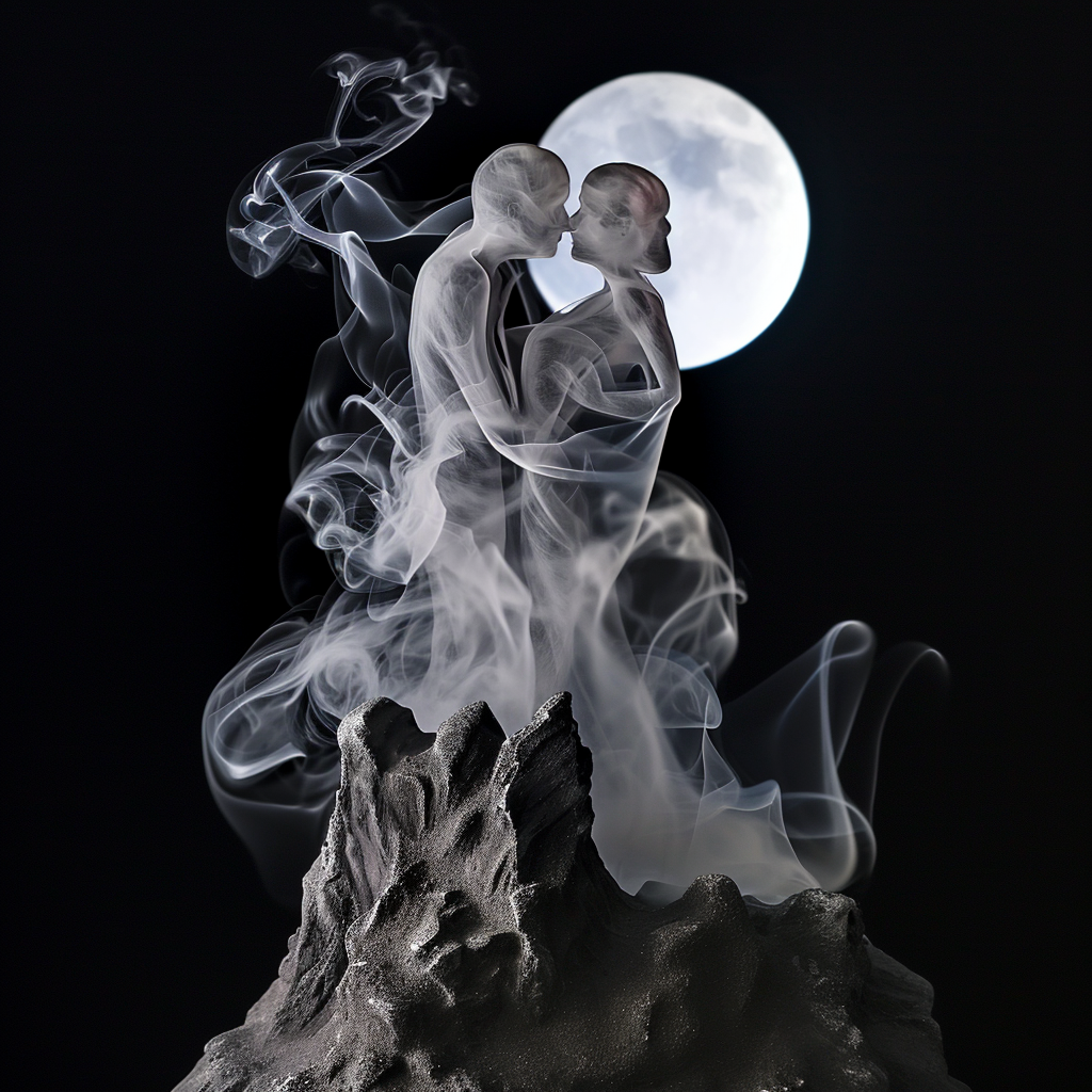 4. Couple kissing in moonlight sculpture