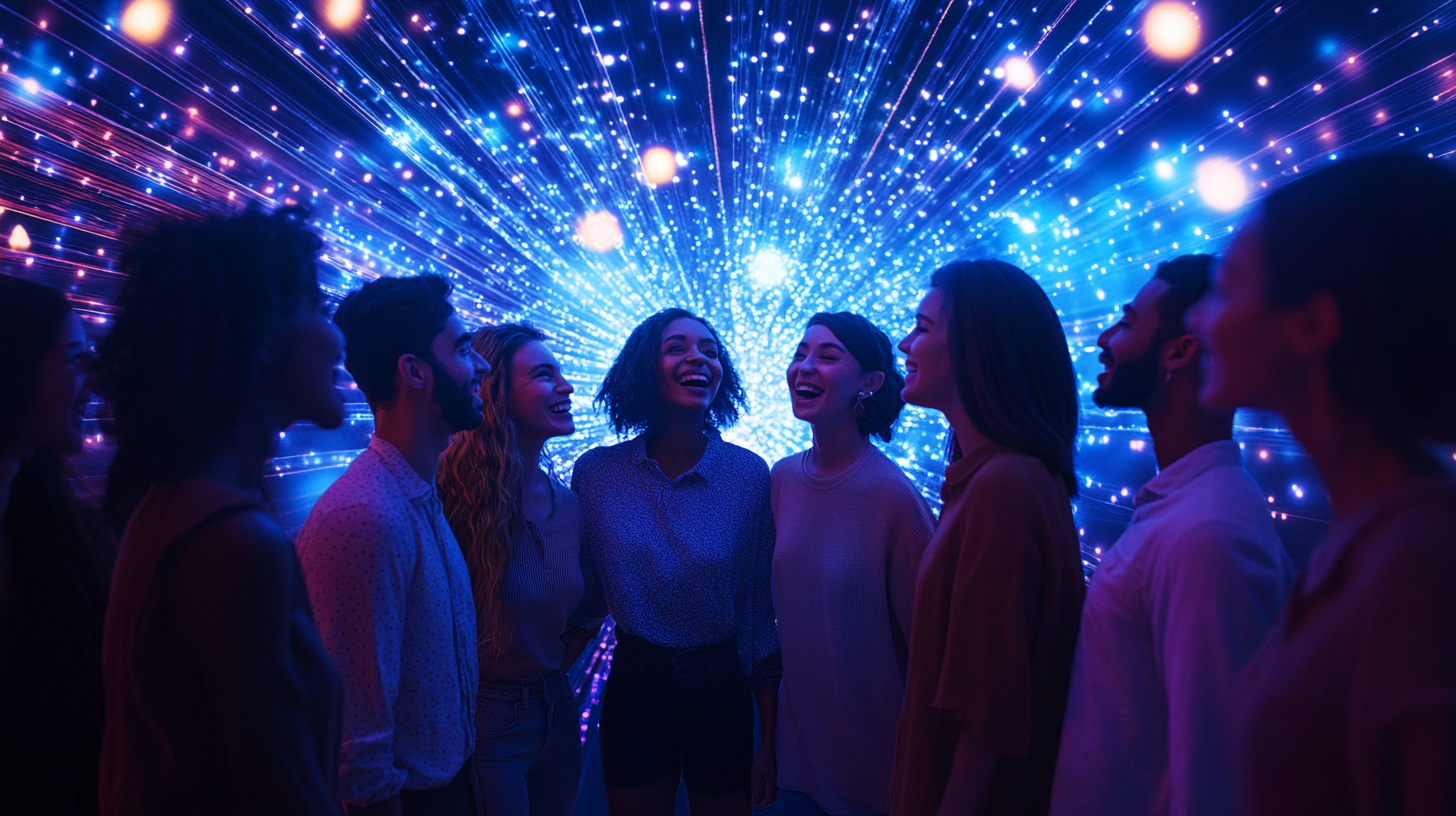 10 Friends Interacting in Light Beams Installation 