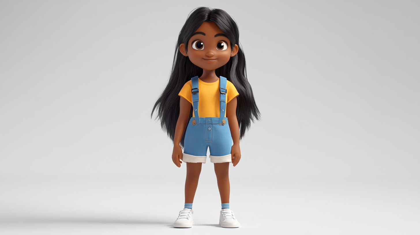 10-year-old girl named Sunita, confident, adventurous expression, 3D render.