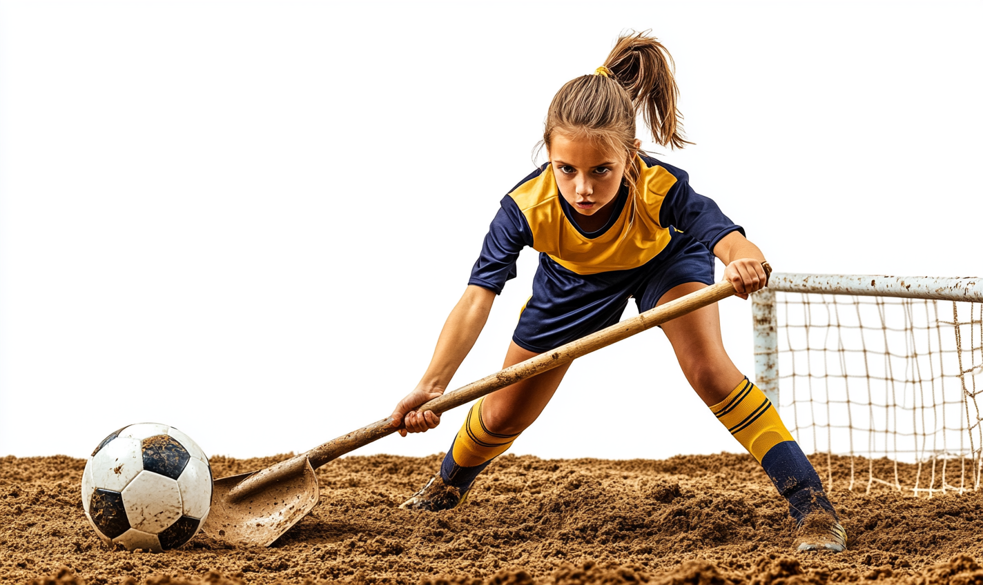 12-year-old biracial girl guarding soccer goal in action