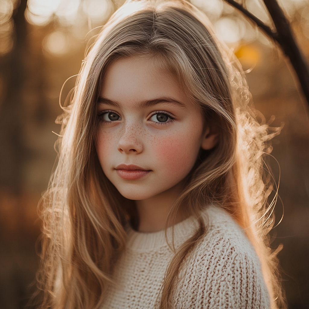 12-year-old girl looking at camera in natural setting