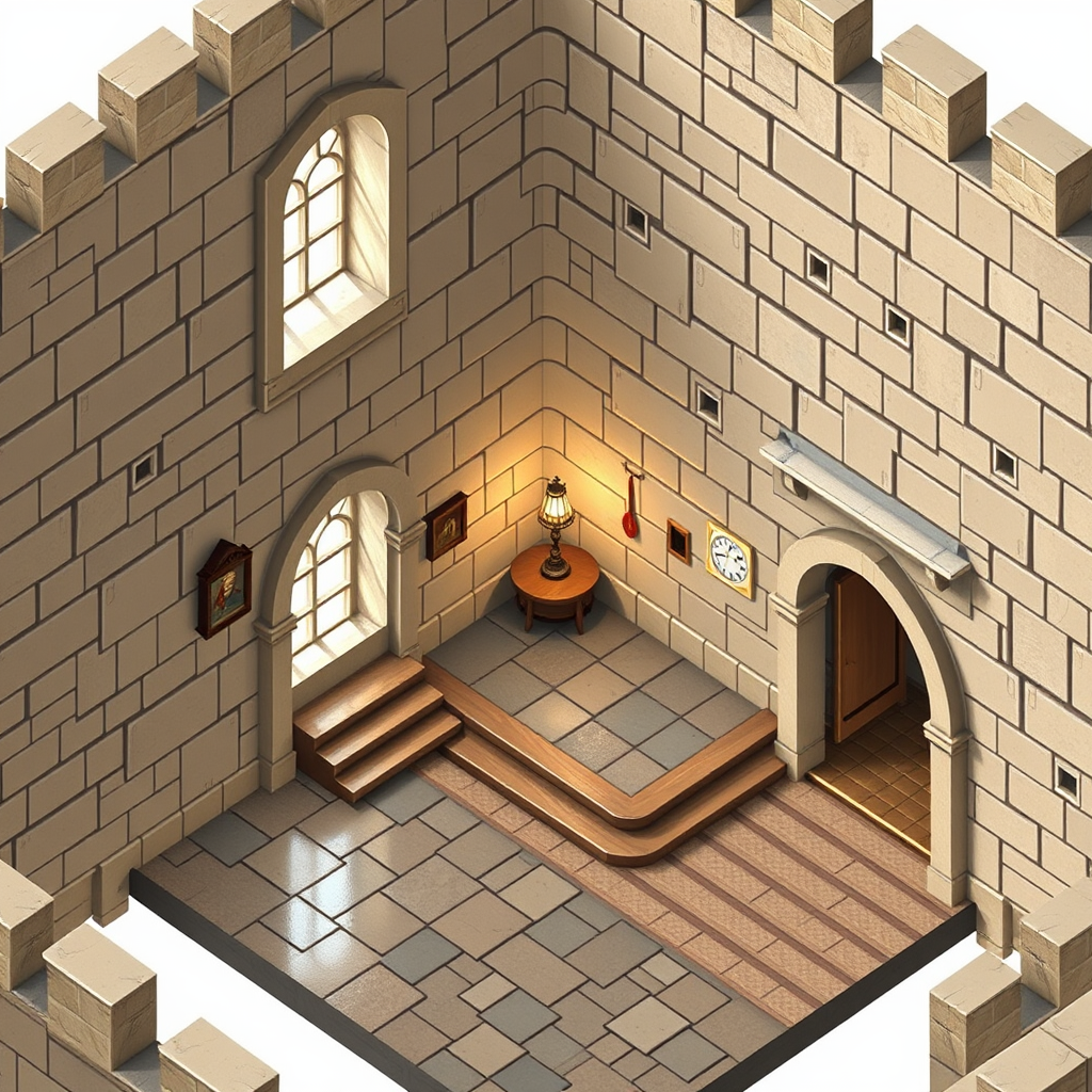 14th Century Castle's Foyer with Steps, Isometric View