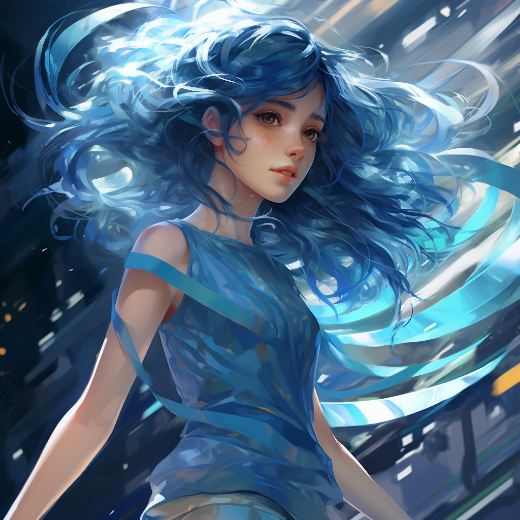 Teenage girl with ethereal blue hair