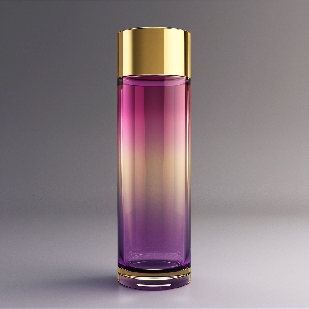 150ml skincare essence bottle with purple to gold gradient.