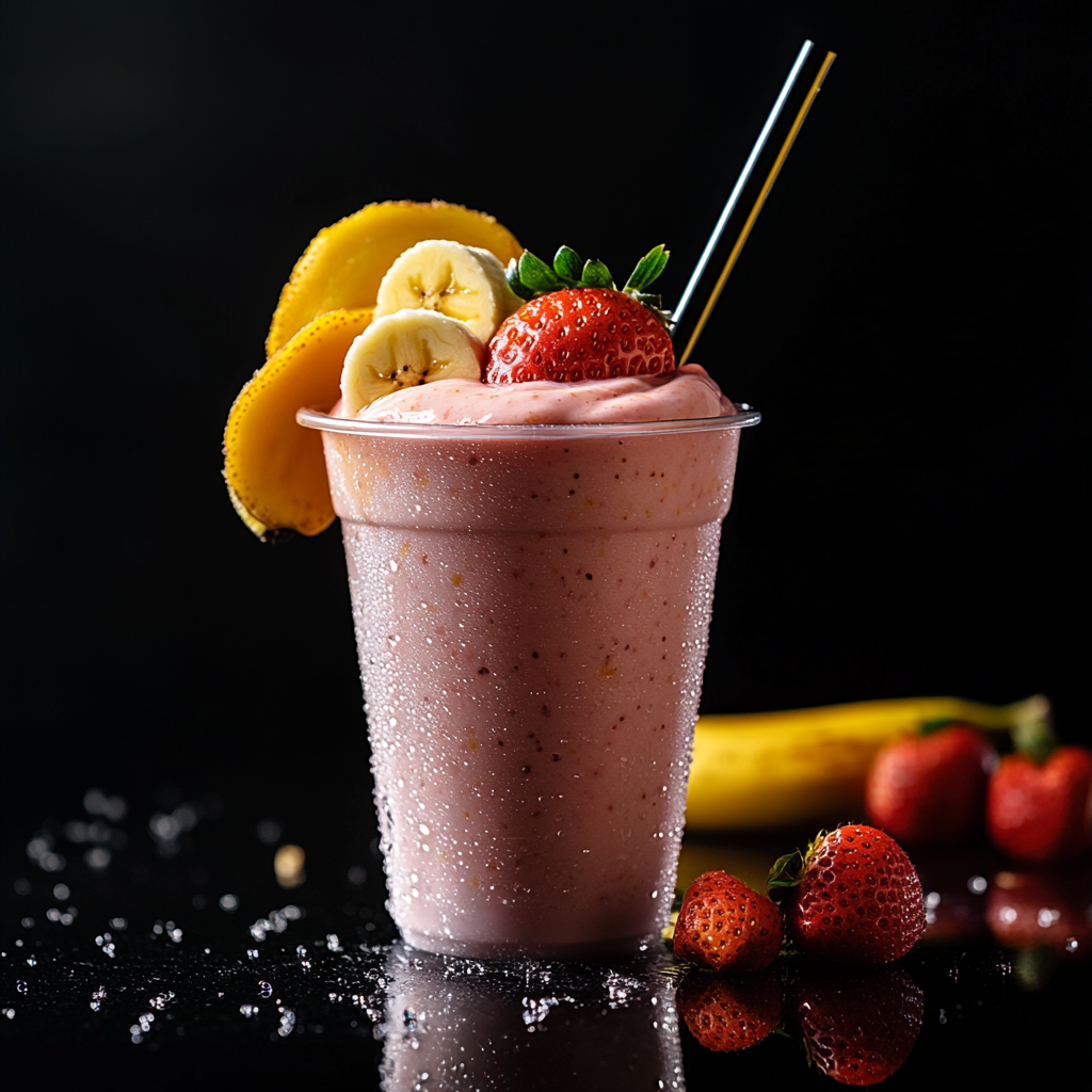 16K Hyper-Realistic Strawberry Banana Smoothie Photo 