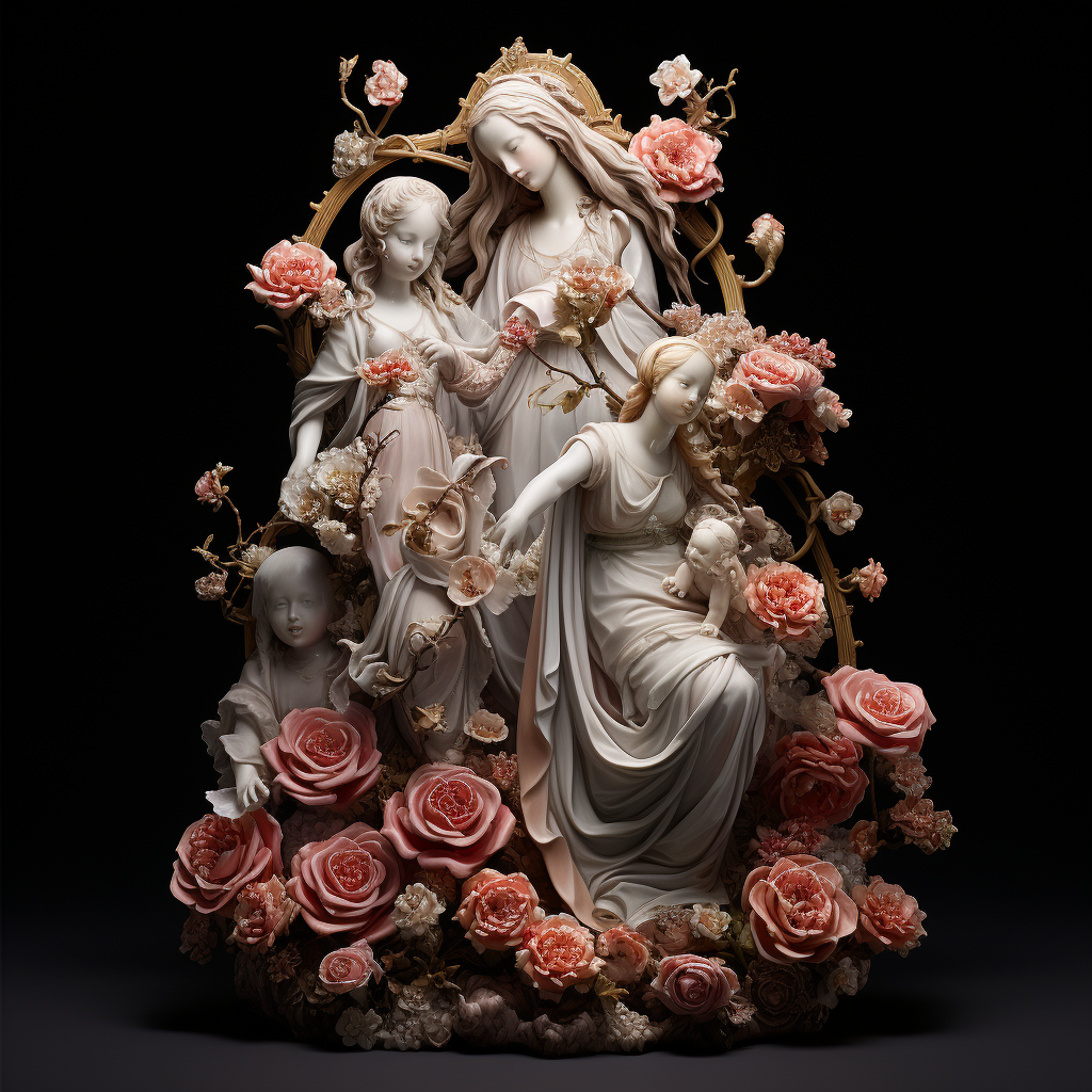 Beautiful 1700s Sculpture of Rosary, Roses, and Saints