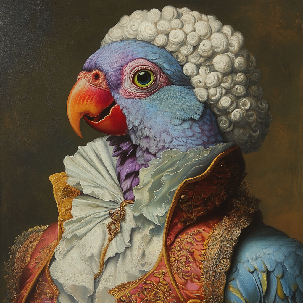 17th Century Oil Painting Portrait of Human with Parrot Head