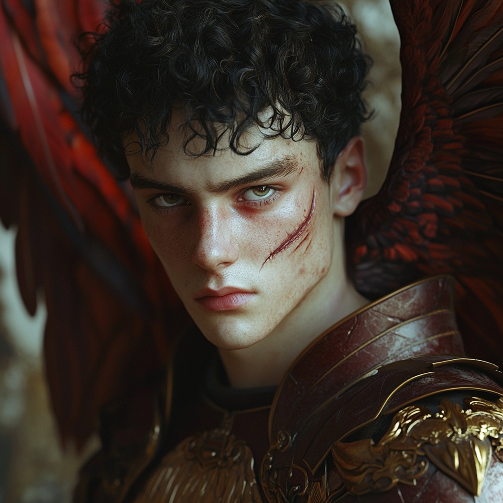 18-year-old Fallen Archangel warrior with black curl...