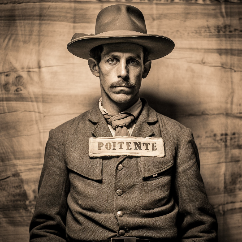 Cowboy holding place card mugshot