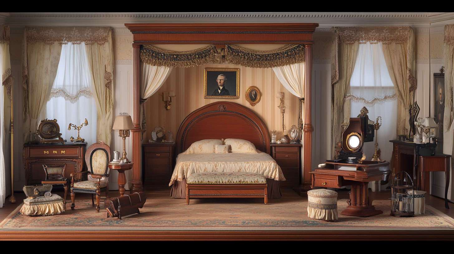 1864 White House bedroom, Mary Todd Lincoln's detailed interior.