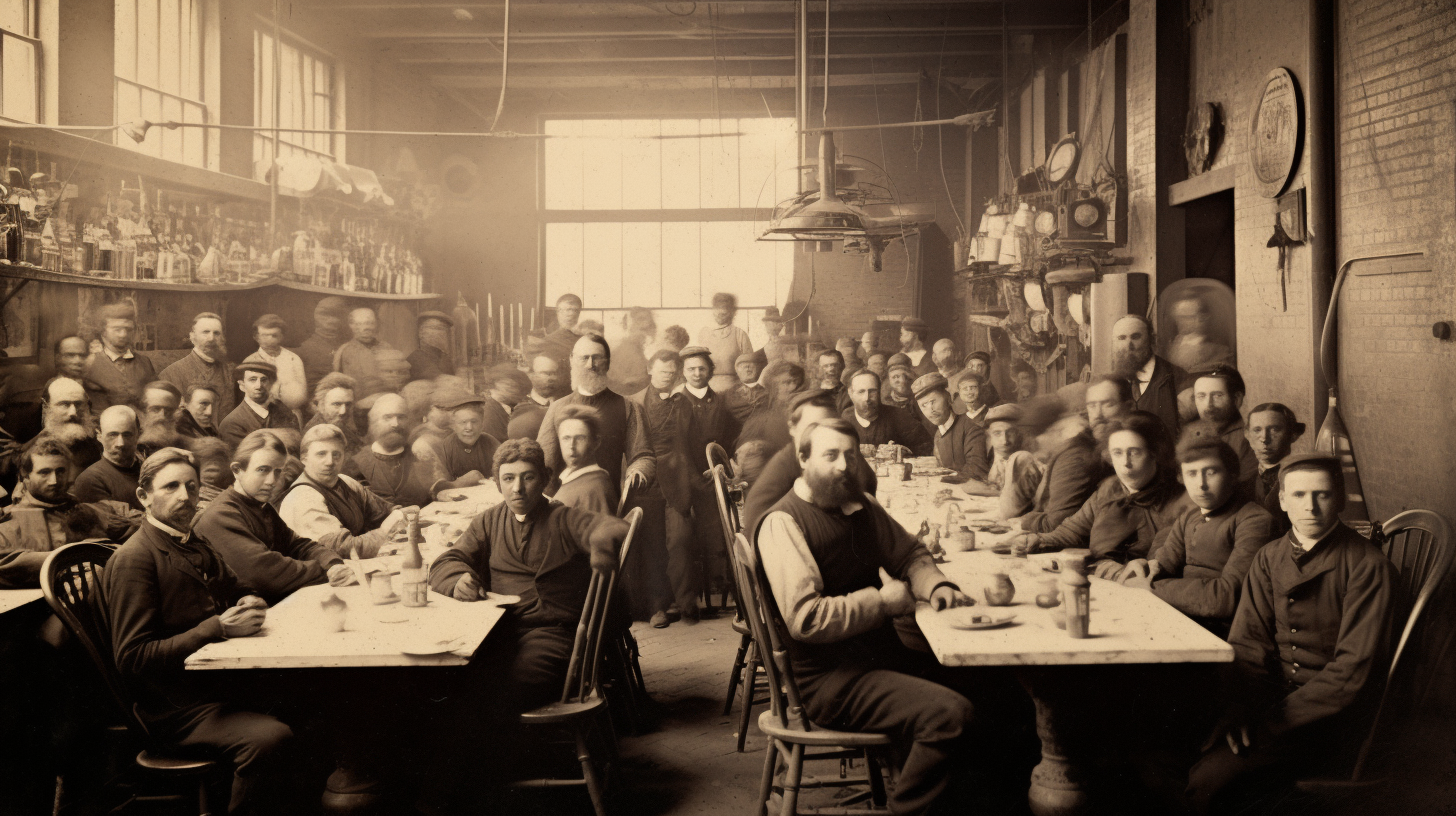 Vintage restaurant crowd scene