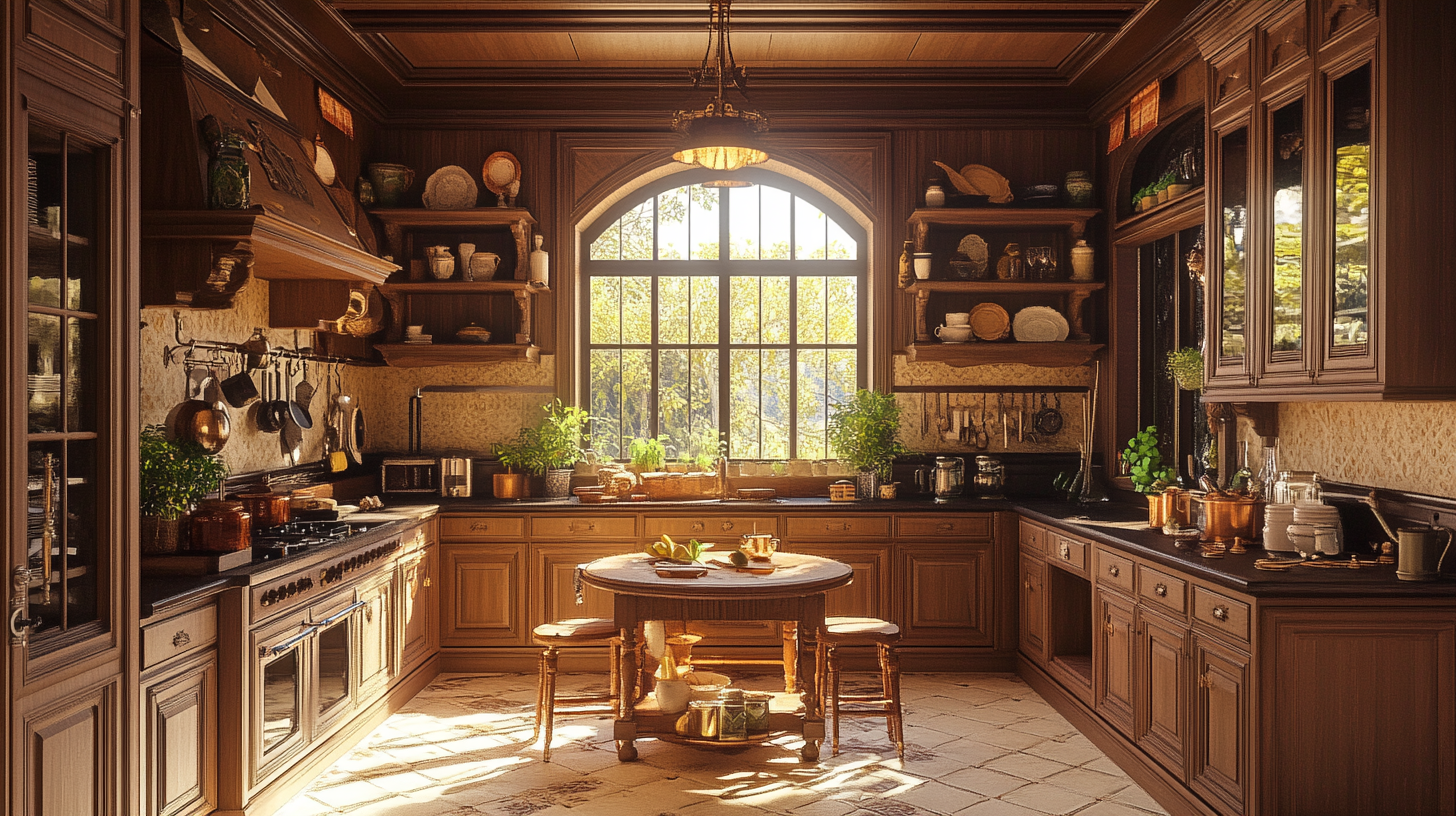 18th century classic style kitchen with wooden design.