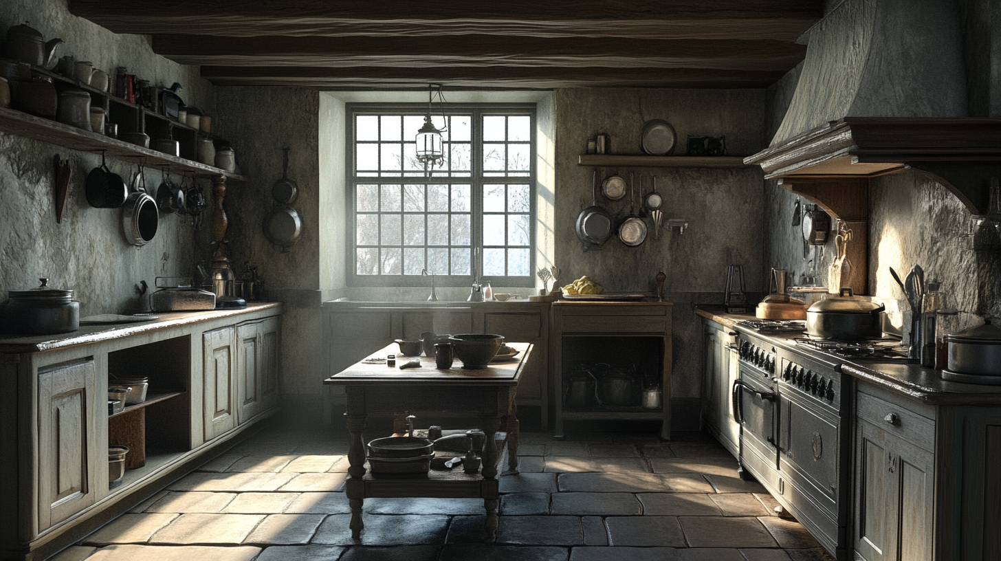 18th century kitchen with classic style and visibility.