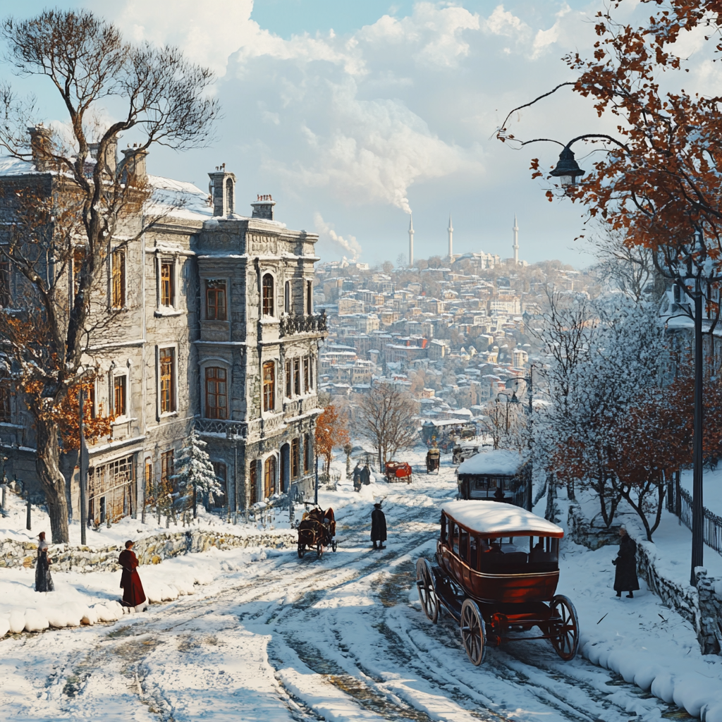 1900s Istanbul City Background Render with Various Elements