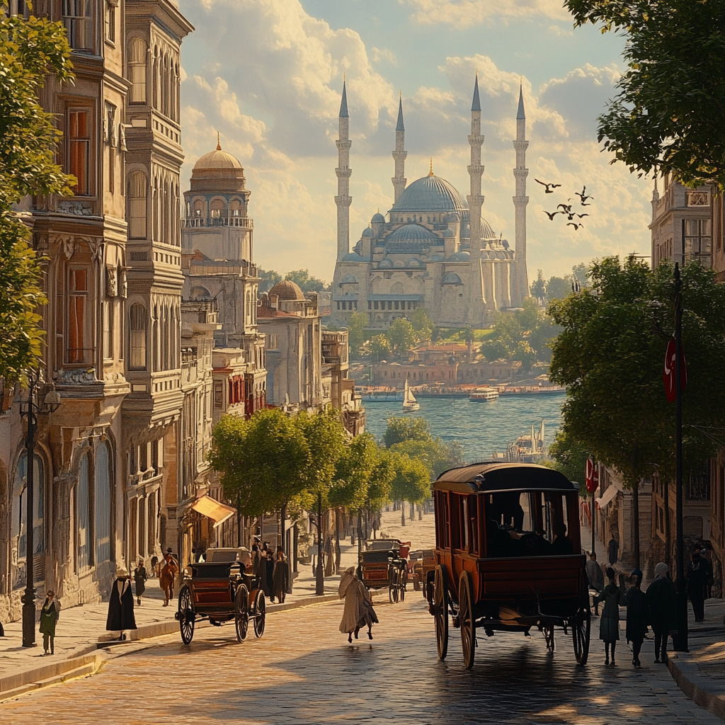 1900s Istanbul City View 3D Render Mosque