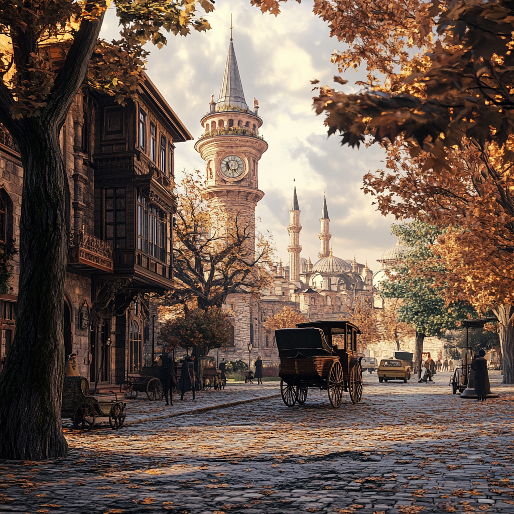 1900s Istanbul: Realistic Photographic Background with Clock Tower