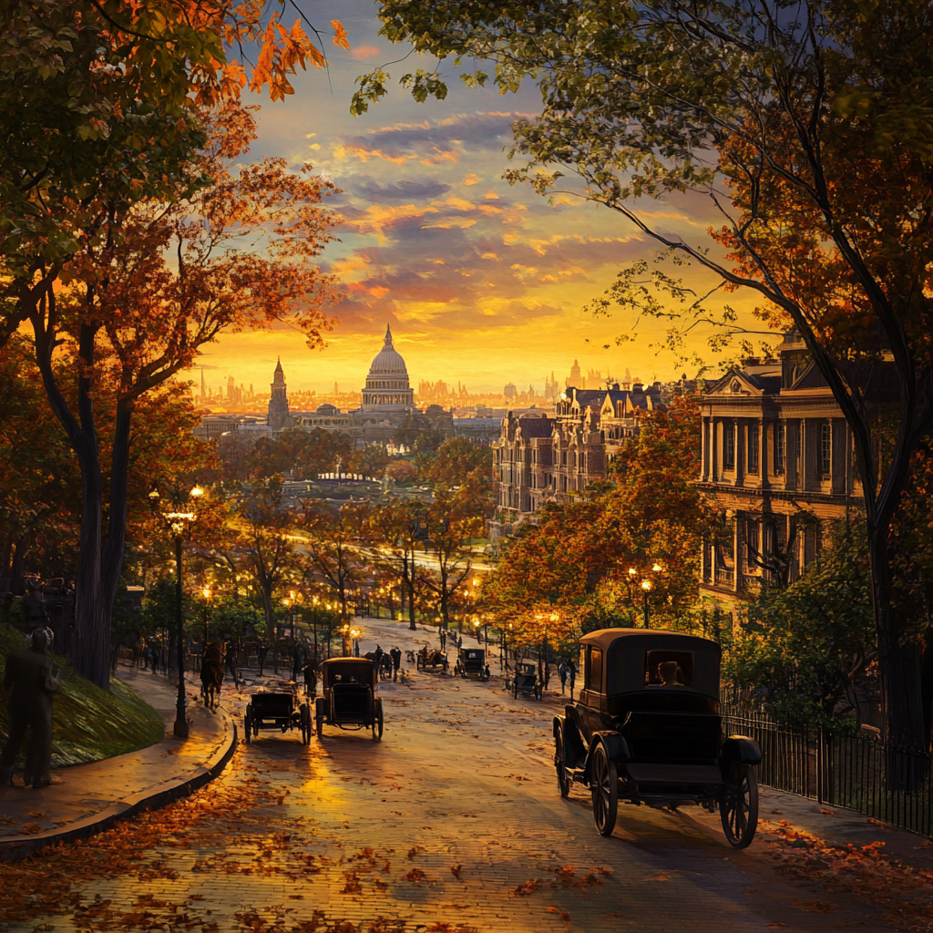 1900s Washington City Sunset View, 3D Render