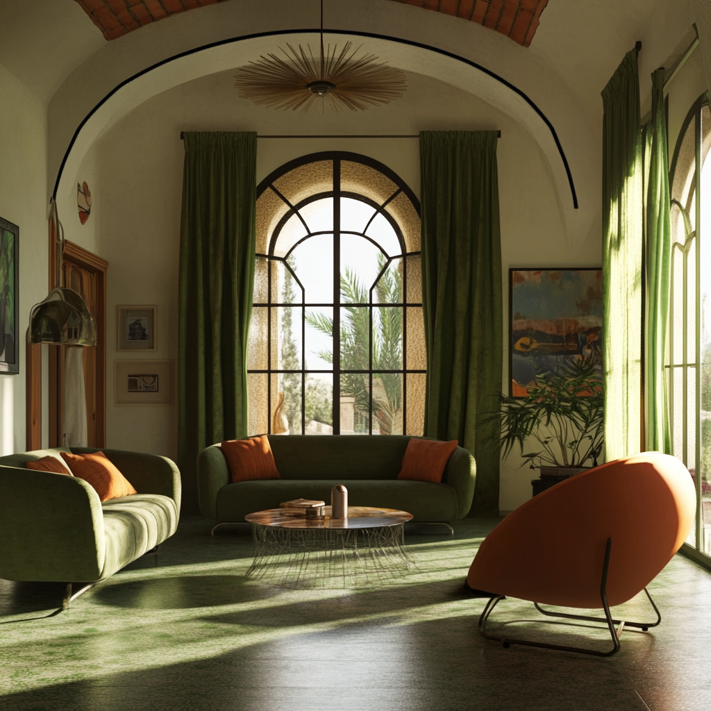 1920s Hollywood style living room with modern furniture.