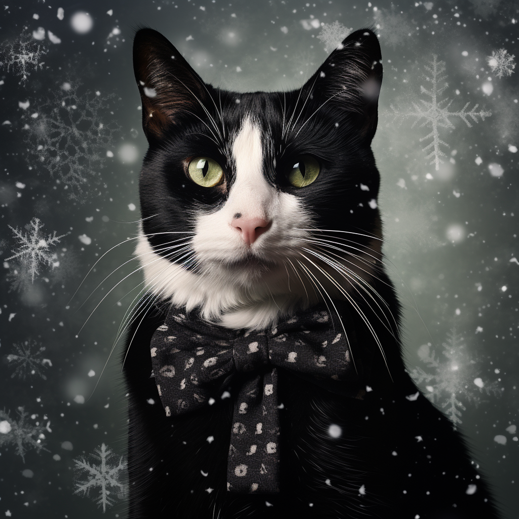 Beautiful Piebald Cat in Snowy Christmas Card