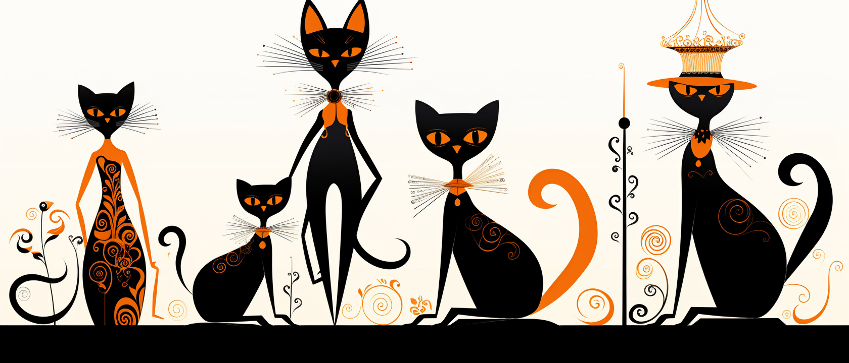 Whimsical 1920s Halloween Cat Design