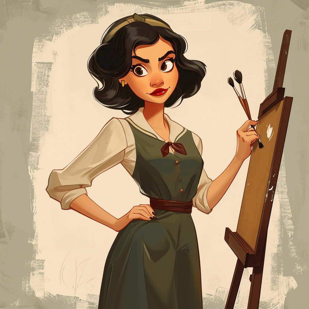 1930s cartoon character female painter style