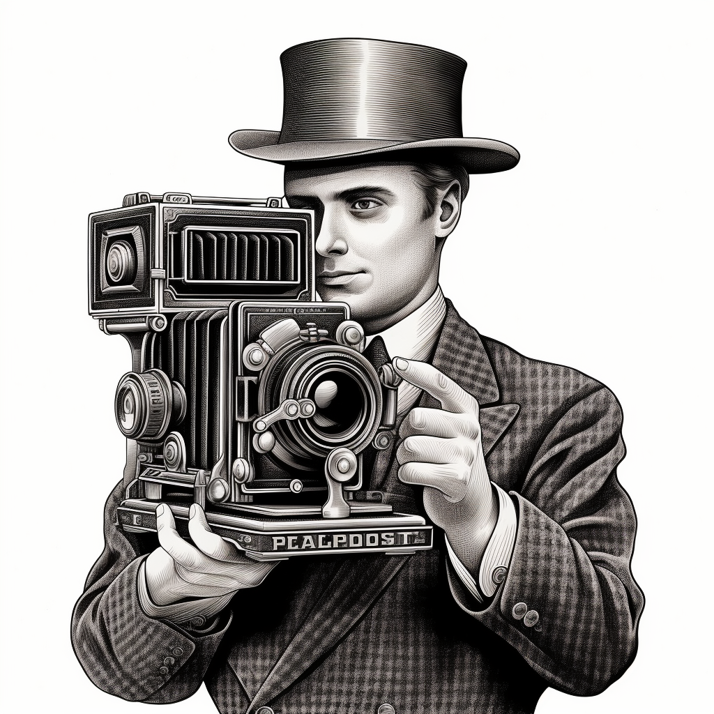 Man operating vintage 1930s camera