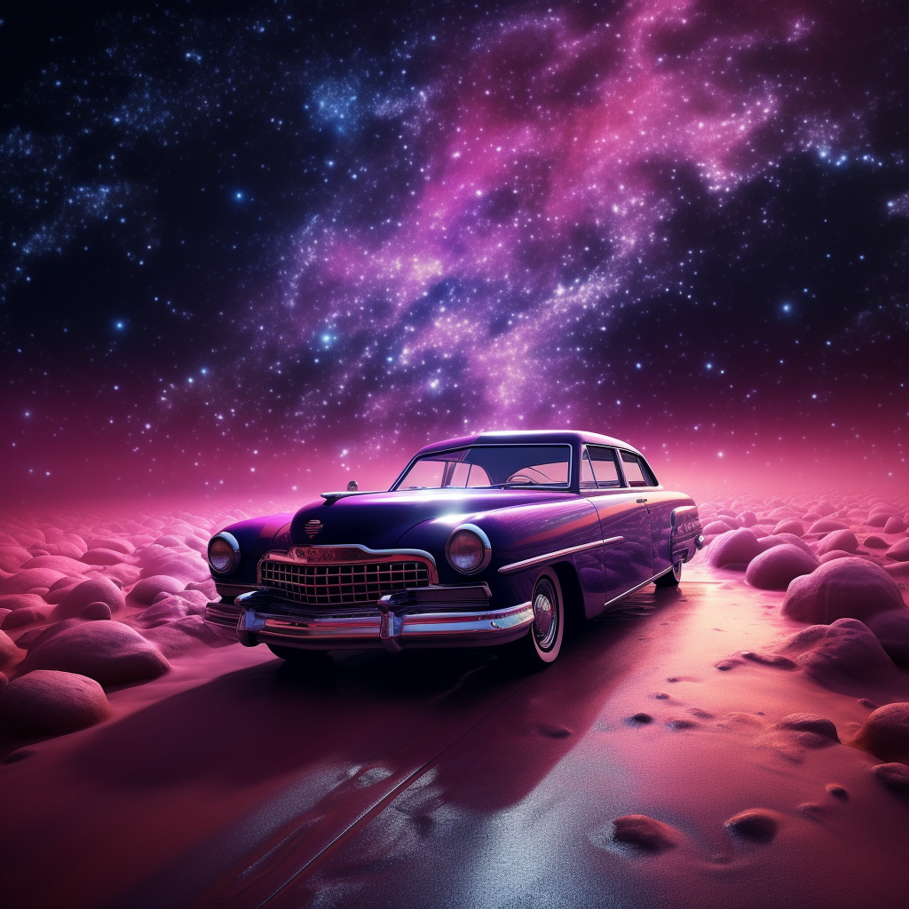 Old Car in Fantasy Galaxy Road