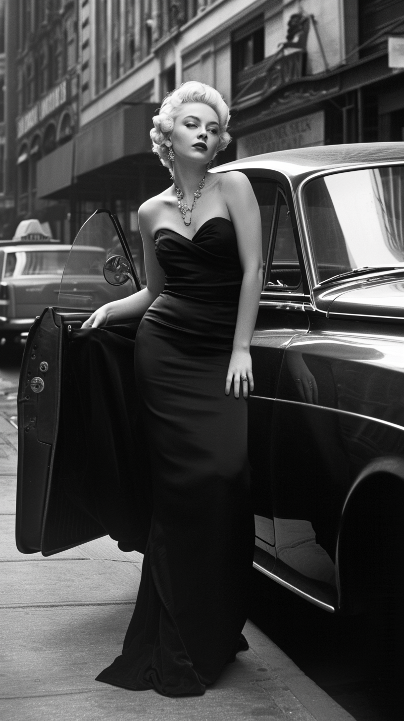 Beautiful 1950s Woman in Black Gown